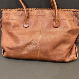 Banana Republic Brown Leather Shoulder Bag Purse Tote Drawstring 17 x 11.5